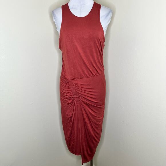 Evereve Allison Joy Sutton Dress MEDIUM Marsala Ruched Asymmetric Jersey NWT - Picture 1 of 8